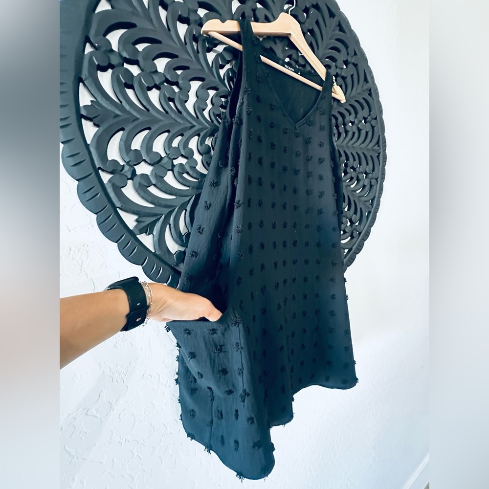 TECREW Black on Black Polka Dot Sleeveless Swing Dress